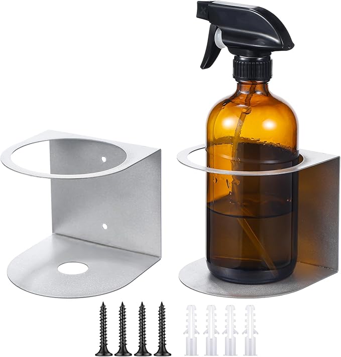 Gerrii 2 Pcs Spray Bottle Holder Wall Mount Bottle Organizer Spray Can Holder Organizer for Garage and Workspace Stainless Steel Easy Install Craft Workspace Paint Rack with Hardware (Gray)