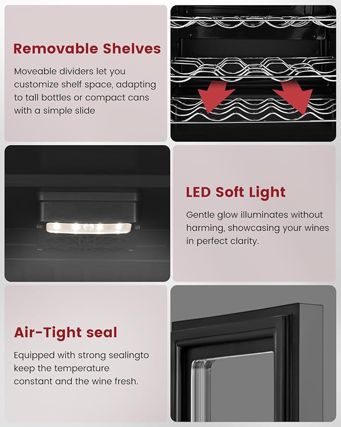 Wine Cooler Refrigerator - 45 Bottle Mini Wine Fridge with Glass Door for Beer Soda Water Drink, Small Wine Cellar Beverage Refrigerator for Bedroom Office Home Bar Dorm, 4.5 Cu.Ft (Black)