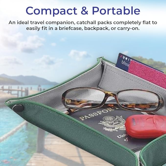 Valet Tray for Men and Women, EDC Catchall Organizer for Jewelry Phone Coins Wallet Keys, Catch All Tray for Bedside Entryway Desk, Dump Station Box, Folds Flat