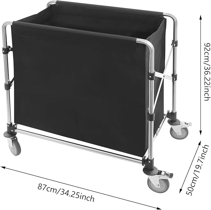 Commercial Laundry Cart with Wheels,Folding Laundry Hamper Cart,Heavy Duty Rolling Laundry Basket with Large Capacity,Laundry Sorter Trolley for Home Hotel Apartment (Black, 34.25 * 19.7 * 36.22in)