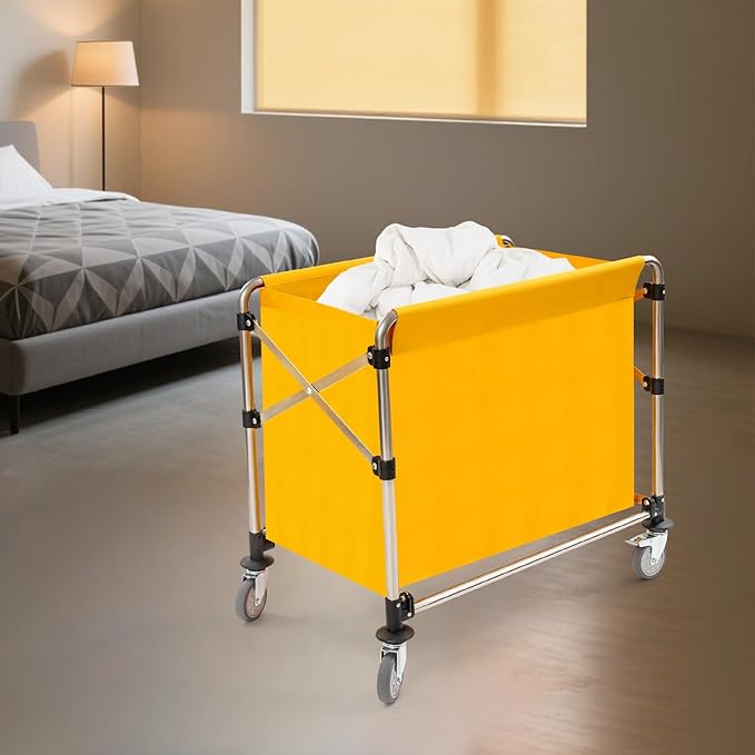 Commercial Laundry Cart with Wheels,Folding Laundry Hamper Cart,Heavy Duty Rolling Laundry Basket with Large Capacity,Laundry Sorter Trolley for Home Hotel Apartment (Yellow, 34.25 * 20.47 * 30.7in)
