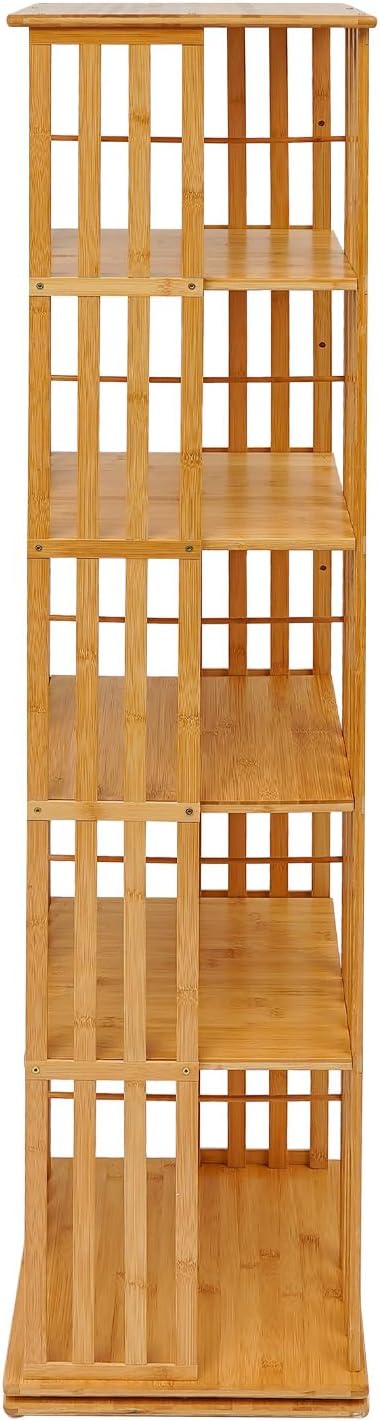 Rotating Bookshelf 5-Tier, 14.57x14.57x59.06in Floor Standing Book Storage Display Rack, Multi-Tiered Organizer for Books, Wood Color Rotatable Bookshelf for Study Rooms, Bedrooms, Living Rooms