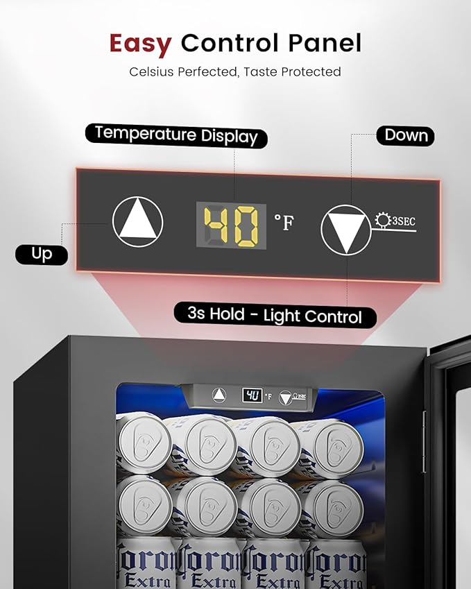 24 Cans Beverage Refrigerator Cooler - Mini Fridge with Digital Temperature Control, Soda Wine Beer Drink Fridge - Small Refrigerator for Office Home Bedroom Dorm Bar, Black