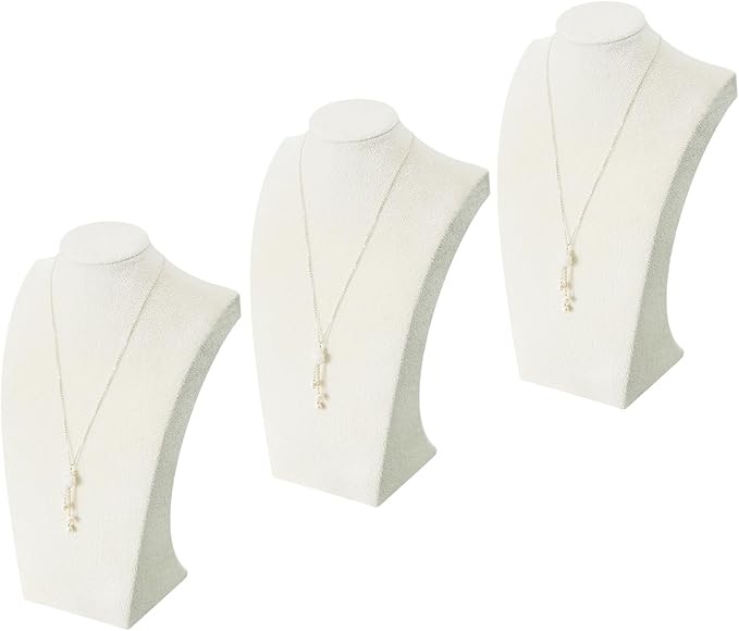 Coward 3Pcs Necklace Bust Stand Rack for Selling Show, Beige Velvet Necklace Jewelry Display Holder for Jewelry Exhibition or Store Shop Show (11" Hight)
