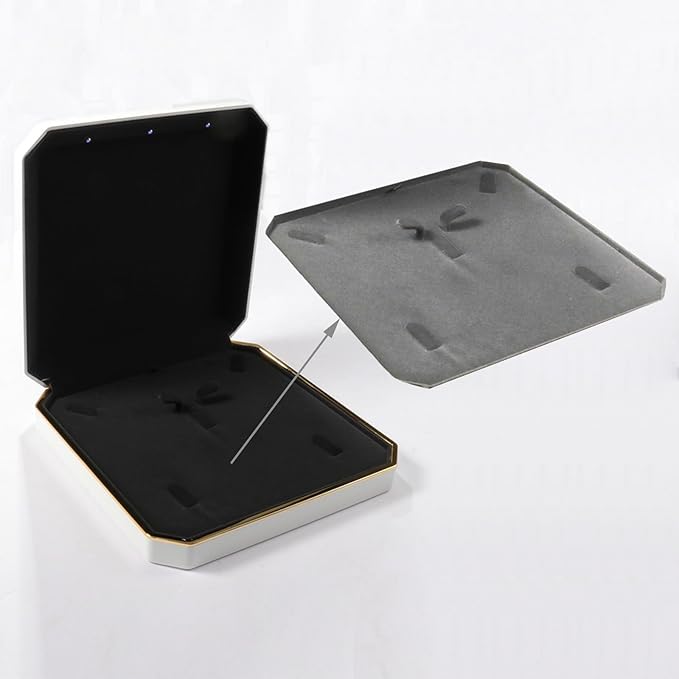 HSLFUAI Necklace Box with Led,Jewelry Box for Necklace, Jewelry Gift Box for Wedding, Birthday, Valentine' Day, Mother'S Day, Christmas,Black Velvet Interior Necklace Box(White)