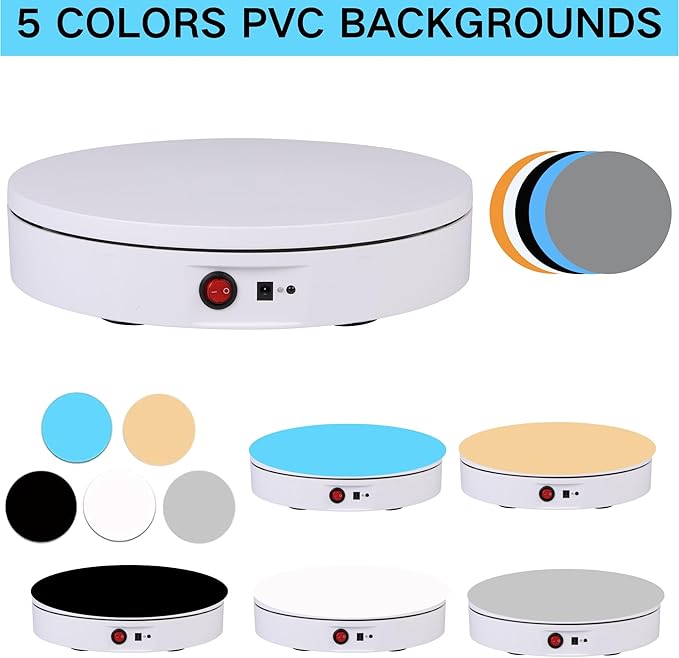 JAYEGT Motorized Rotating Display Stand,220 Lbs Load, 360 Degree Electric Rotating Turntable for Photography Products Display,Show,Remote Control Angle, Speed (White/8.66Inch / Rechargeable/Adapter)