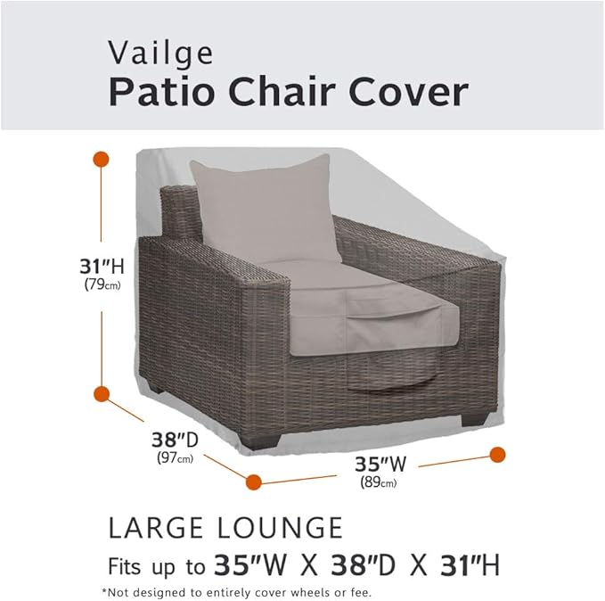 Vailge Patio Chair Covers, Lounge Deep Seat Cover, Heavy Duty and Waterproof Outdoor Lawn Patio Furniture Covers (2 Pack - Large, Grey)