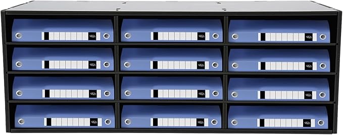 12 Compartments Literature Organizer, Desktop File Sorter Mail Center Paper Storage Cabinet Classroom Mailbox for Files Documents Papers Magazines(White) (Black 12 Slots)