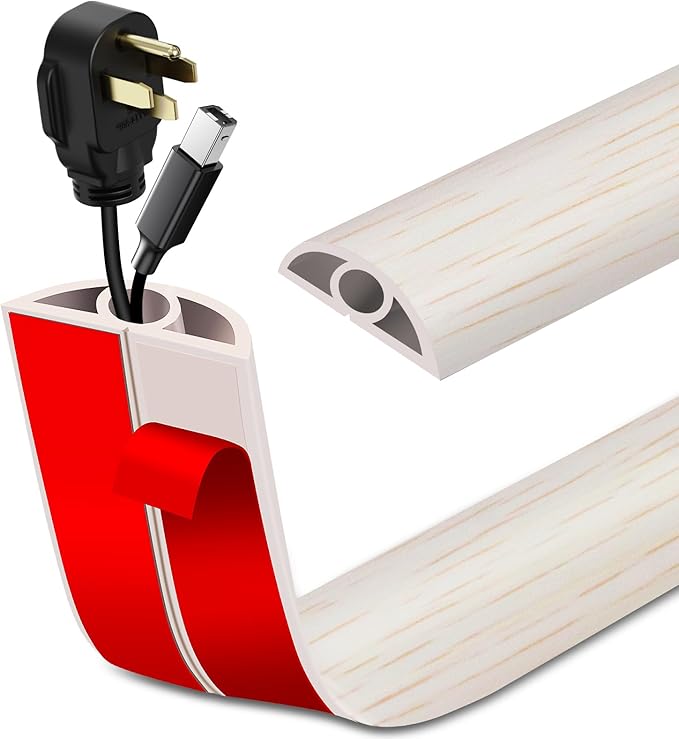 Floor Cord Cover Self Adhesive Cord Hider Floor Extension Cord Covers for Floor Power Cord Protector Cable Management Prevent Cable Trips Cable Cavity 0.32" W x 0.32" H (Beige Wood, 3.3Ft)