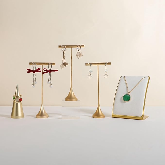 GemeShou White Necklace display stand, Velvet Jewelry necklace display holder for selling, small metal earring neck storage organizer, online jewelry photography props【White】