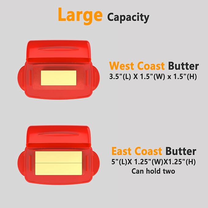 Butter Dishes with Lid for Countertop Refrigerator, Plastic Butter Dish Clear Flip Top Lid Butter Container with Spreader, Non-Slip Bottom Butter Holder Keeper (Red)