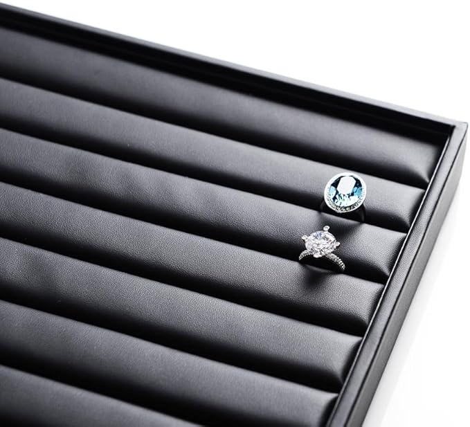 Ring Display Tray Black Jewelry Organizer Tray PU Leather Ring Earrings Display Organizer Tray