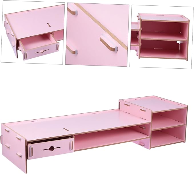 Angoily Creative Pink Monitor Riser Stand with Drawer Multifunctional Desktop Organizer for Office Desk Storage and Computer Display Elevation