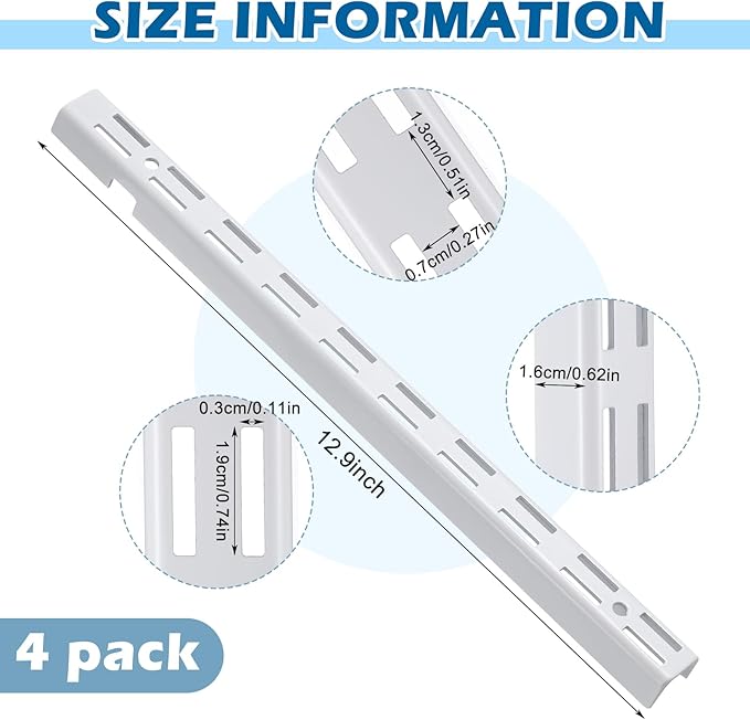 Tandefio 4 Pcs 12 inch Dual Track Upright Wall Shelving System with Notched Design Standard Adjustable Shelf Bracket Rail Heavy Duty Track Wall Support System Shelf Pilaster Strip for Hang