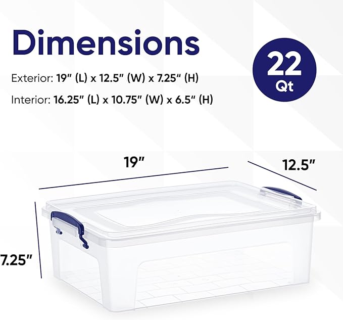Superio Storage Bins with Lids- Clear Boxes for Organizing, Stackable Plastic Containers- BPA Free, Non-Toxic, Odor Free, Organizer for Home, Office, Dorm (6 Pack, 22.7 Qt)