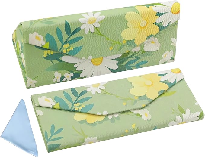 Foldable Glasses Case, Magnetic PU Leahter Sunglasses Case, Cute Hard Shell Folding Eyeglass Cases for Women Kids