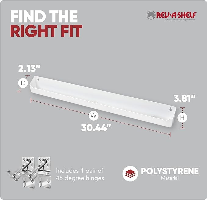Rev-A-Shelf 30" Tip-Out Plastic Sink Tray for Kitchen and Bathroom Base Cabinets, Large Pullout Vanity Shelf Home Organizer, White, LD-6591-30-11-1