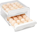 Refrigerator egg rack, egg container, egg storage box, double-layer transparent surface stackable, concave and convex handle kitchen storage organizer, bracket tray, refrigerator organizer (White)