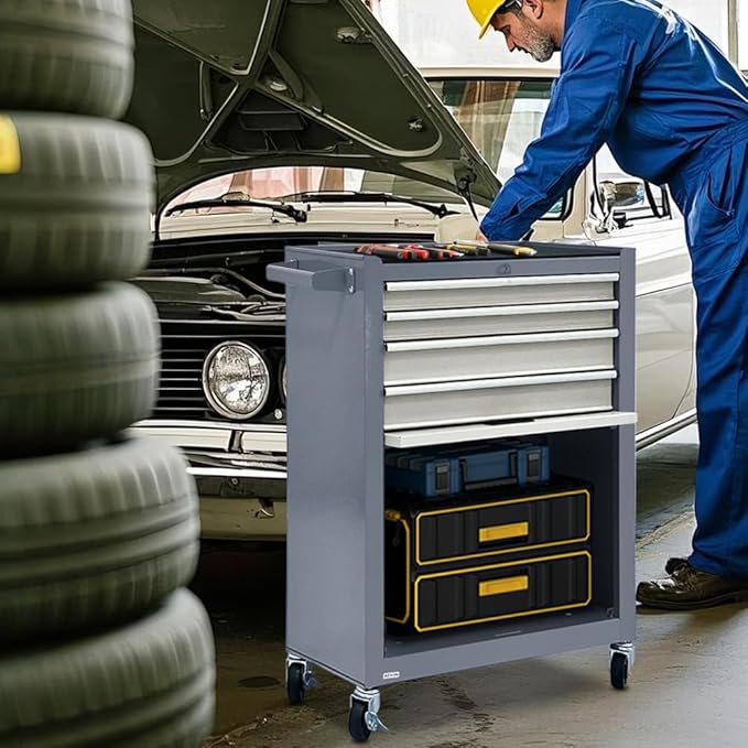 13-Drawer Rolling Tool Chest, 2 in 1 Detachable Tool Chest,Tool Box with Drawers and Wheels, Large Tool Cabinet with Lock, Metal Standing Toolbox for Garage Workshop-Gray&White