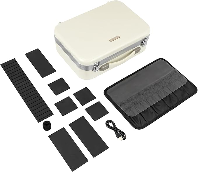 White Rectangular Makeup Case with Mirror, Travel Makeup Bag with Adjustable LED Light in 3 Colors, Portable Train Suitcase for All Kinds of Cosmetics