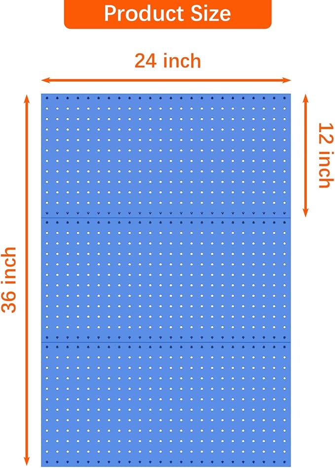 TORACK 3 PCS Metal Pegboard Panels(12x24 inch) for Wall Garage Utility Tools Storage Pegboard for Workbench, Modular Peg Board Tool Organizer Board Kit(Pack of 3, Blue)