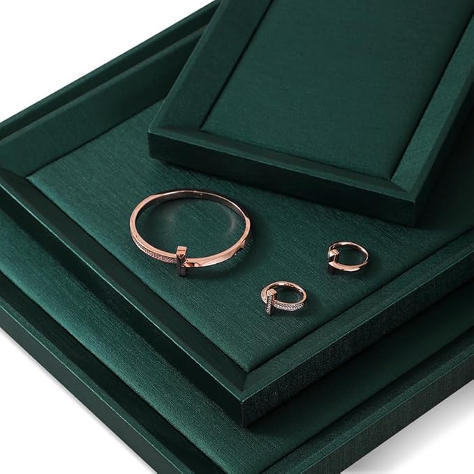 Flat Tray For Jewelry, Leather Tray,Premium Green Jewelry Tray,Stackable Jewelry Trays For Watch,Necklace,Ring,Pendants