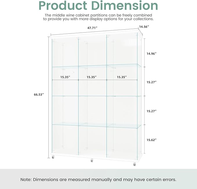 Beauty4U Glass Display Cabinet with 12 Shelves, Extra Large 3 Columns 2 Doors Curio Cabinets for Living Room, Bedroom, Office, White Floor Standing DIY Glass Bookshelf, Quick Installation
