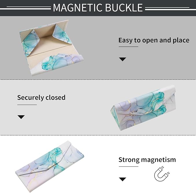 Foldable Glasses Case, Magnetic PU Leahter Sunglasses Case, Cute Hard Shell Folding Eyeglass Cases for Women Kids