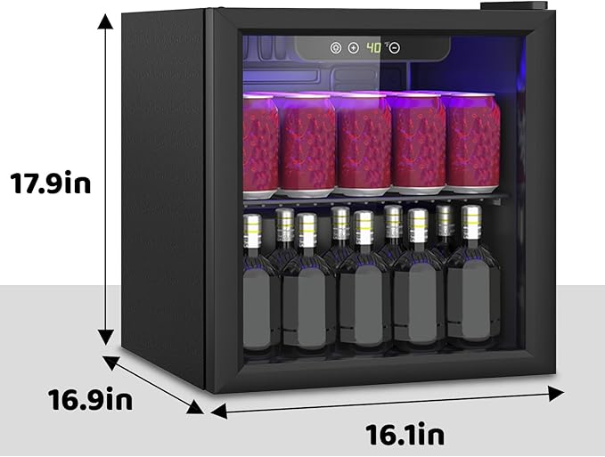 Compact 60 Can/1.3 Cu.Ft Mini Fridge For Soda, Beer Or Wine, Portable Small Beverage Refrigerator With Digital Display&Removable Shelves &Reversible Glass Front Door For Office, Dorm, Bar