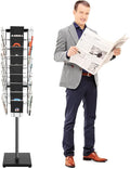 36-Pocket Rotating Magazine Rack, 360° Floor Brochure Display Stand with 132lbs Capacity, Black Modern Spinner Organizer for Retail, Office, Exhibition, Home