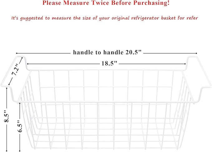 Chest Freezer Baskets 20.5 Inch, Chest Freezer Organizer Bins Metal Wire Storage Baskets with Hanging Handles for Deep Freezer, Set of 2