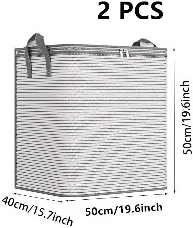 2 Pack Large Foldable Laundry Basket with Zipper Lid – 180L Storage Organizer Bin, Thickened Non-Woven Fabric, Handles for Clothes, Blankets