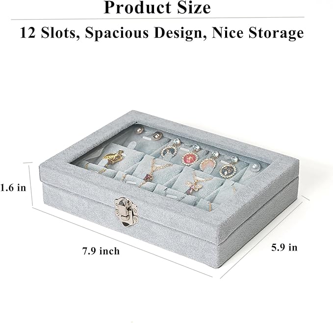 Jewelry Box Necklace Organizer Tray, Grey Necklace Display Case for Storage Jewelry Small Necklaces Display Stand 12 Slot Pendant Holder for Women