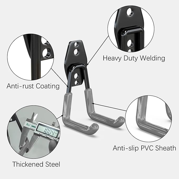 3-H Garage Wall Hooks 10 Pack, Heavy Duty Garage Hooks with Extra Welding Spots, Wall Mount Storage Organizer for Hanging Garden Lawn Tools, Chair, Shovel, Blower, Toolkit (Grey)
