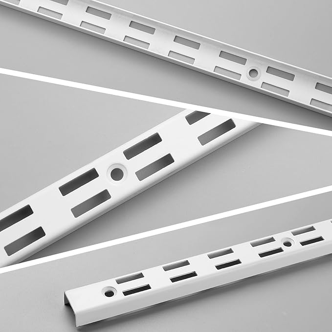 6 Pcs Dual Track Upright Wall Shelving System Heavy Duty Support System Twin Slot Shelf Rail Shelf Standards for Pantries Linen Closets Laundry Rooms(White,25 Inch)