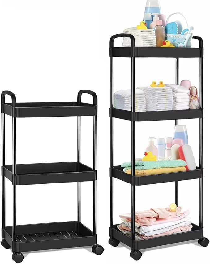 3-Layer, 4-Layer Rolling Cart with Wheels, Detachable Utility Storage Cart with Handle Storage Basket Organizer Shelves for Bathroom, Kitchen Pack of 2