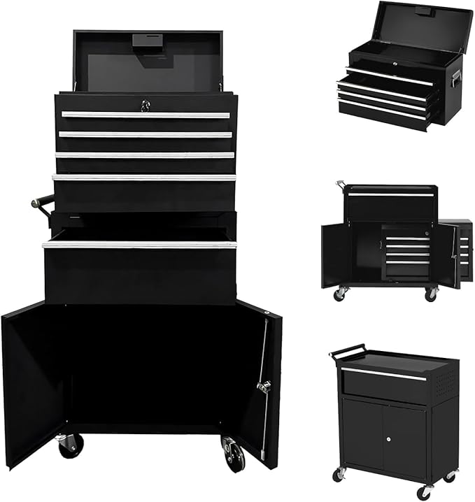 5-Drawer Rolling Tool Chest with Wheels and Locking System, Portable Tool Cabinet for Garage, Workshop, Mechanic, Heavy Duty Tool Box with Drawers, Detachable Storage for Home and Shop, Black