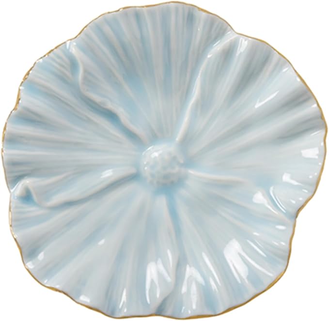 Flower Ring Dish, Ceramic Ring Holder Jewelry Tray Trinket Dish, Fairy Organizer Plate Vanity Decorations, Gifts for Friends Sisters Daughter Mother (Blue)