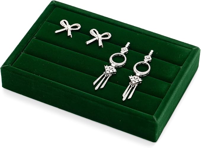 Green Velvet Jewelry Display Tray for Rings 3-Slot Jewelry Ring Organizer Small Tray for Women, Retail Store Showcase