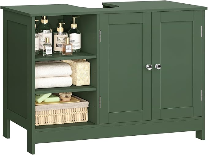 TEENFON 35.4" Pedestal Sink Storage Cabinet with 2 Doors and Adjustable Shelves, Bathroom Sink Cabinet, Under Sink Storage with U-Shape Cut-Out, Green UNYSG034V