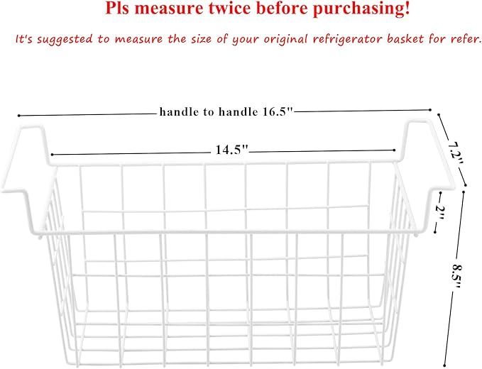 Orgneas 16.5 Inch Freezer Organizer Bins, Metal Wire Basket Bins, Replaces Chest Freezer Basket, Hangable, Sturdy, White