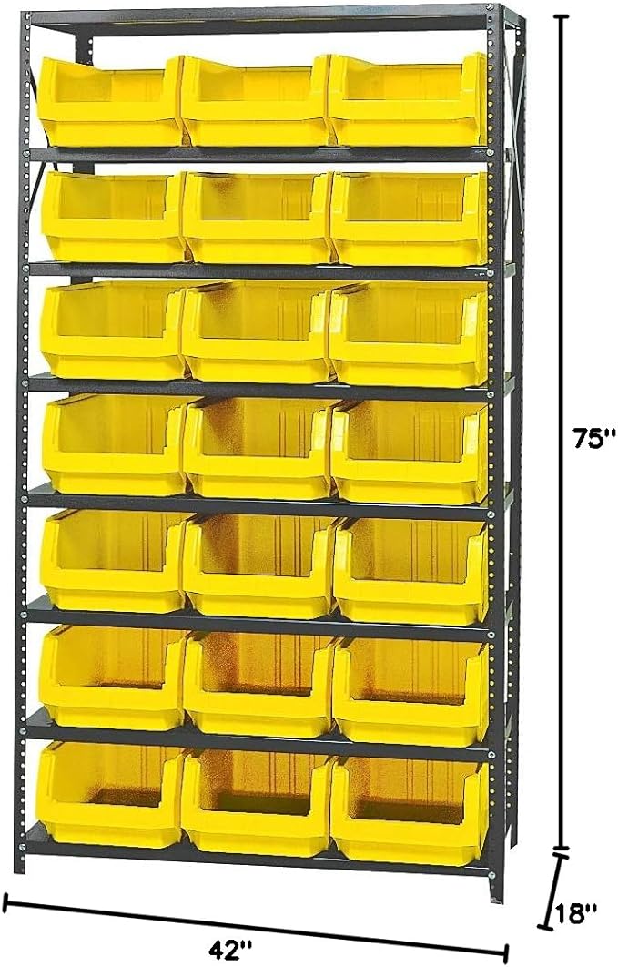 Quantum Storage Systems MSU-532YL Solid Heavy Duty 8 Shelves 21 MAGNUM Yellow Bins 75" H x 42" W x 18" D