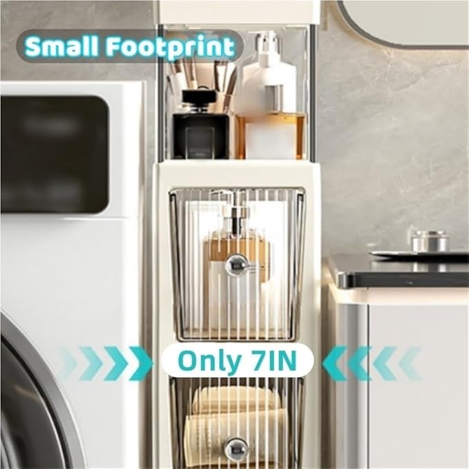 Narrow Bathroom Storage Rack with Drawer Slim Storage Shelf Rolling Cart Organizer for Small Space Laundry Creative idea
