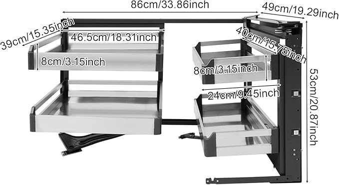 TFCFL Pull-Out Corner Organizer, Blind Corner Cabinet Organizer with 4 Pull-Out Baskets, Swivel Corner Cabinet, Stainless Steel Slide-Out Shelves for Corner Cabinet Space Optimization ﻿