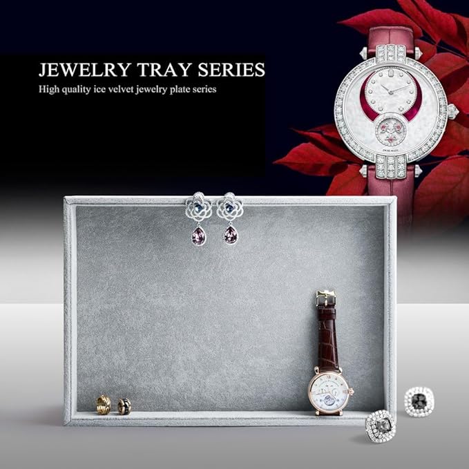 Oirlv Velvet Stackable Jewelry Trays Grids Rings Earrings Bracelet Watch Showcase Display Tray