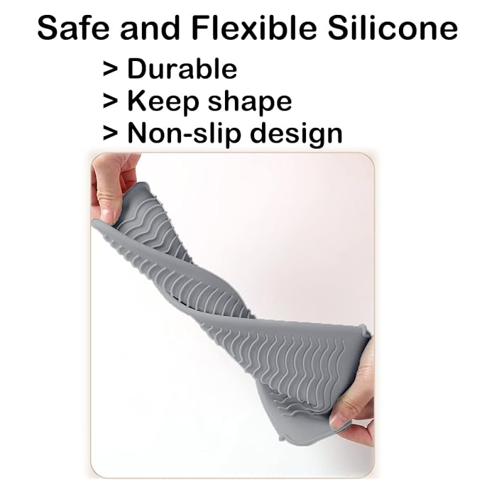 Heat Resistant Silicone Mat with Hanging Hole, Straightener Heat Resistant Travel Mat & Pouch for Curling Iron, Flat Iron and Other Hot Hair Styling Tools, 11 x 5 in, Gray