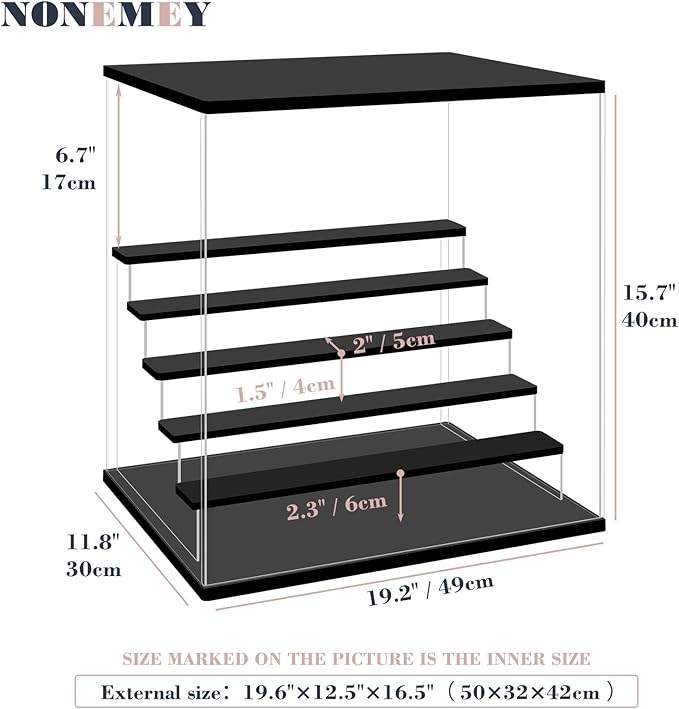 NONEMEY Clear Acrylic Display Case Stand with LED Light 2/3/4/5/6 Tier Storage Box Showcase Dustproof Organizer Box for Collectibles (6 Tiers 19.6 * 12.5 * 16.5inch)