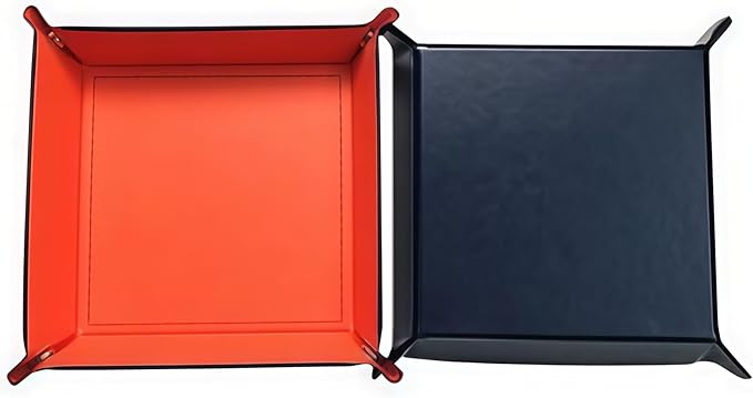 siduater Valet Tray Desktop Storage Organizer – Vegan Leather Catchall Bedside Vanity Tray Nightstand Caddy Holder for Remote Controller, Watch, Keys, Phone, Wallet, Coin, Jewelry (Orange/Black)