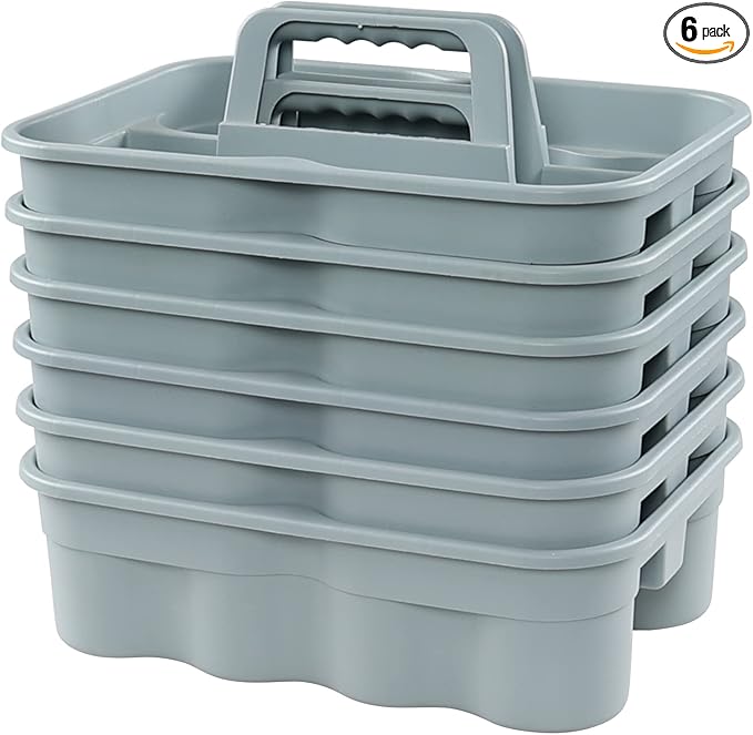 Plastic Cleaning Tote Caddy, Plastic Caddy with Handle, 6 Pack