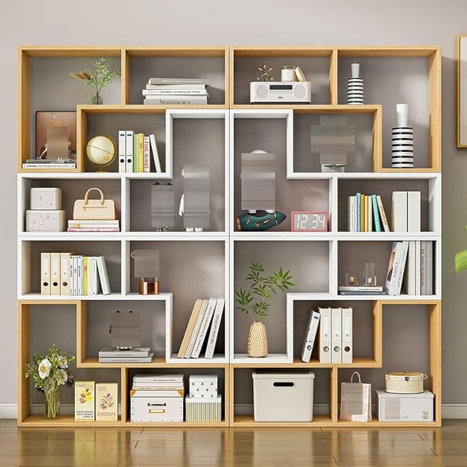 Expandable Bookcase with Adjustable Width,Wooden Room Divider Bookshelf,Standing Display Storage Organizer for Living Room,Study Room or Home Office